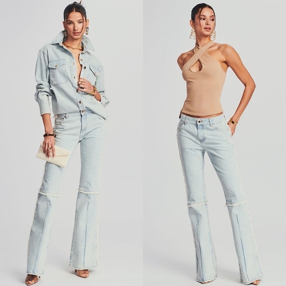 RETROFETE 70s Mid Rise Light Wash Denim Distressed Seam Bellbottom Flare Jean 24 - Picture 1 of 7